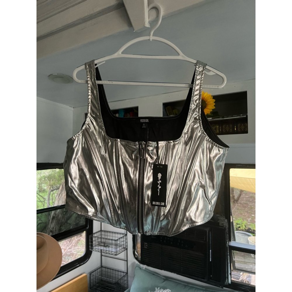 NWTs!!! Poster Girl Silver Corset Crop Top (size: 1X) - Picture 2 of 6